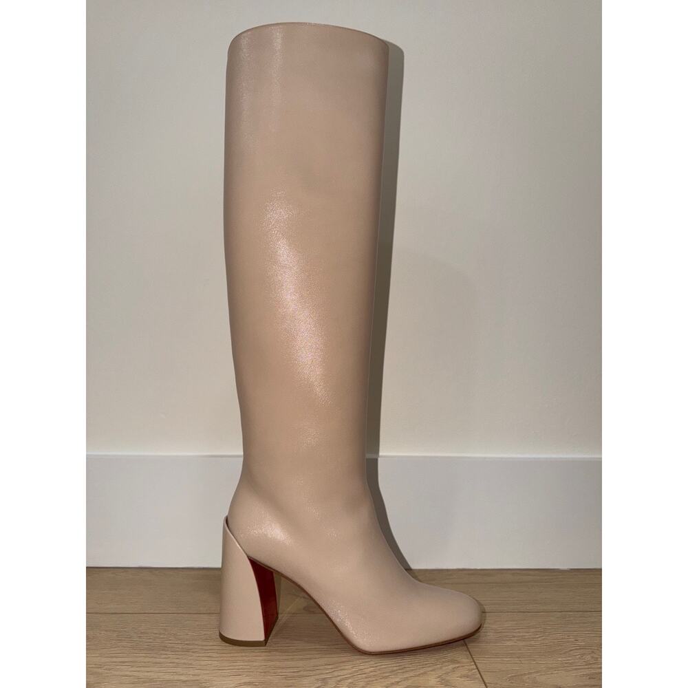 Christian Louboutin Janitta 85 Pearl Beige Leather Knee High Heel Boot 37.5 - Picture 2 of 16
